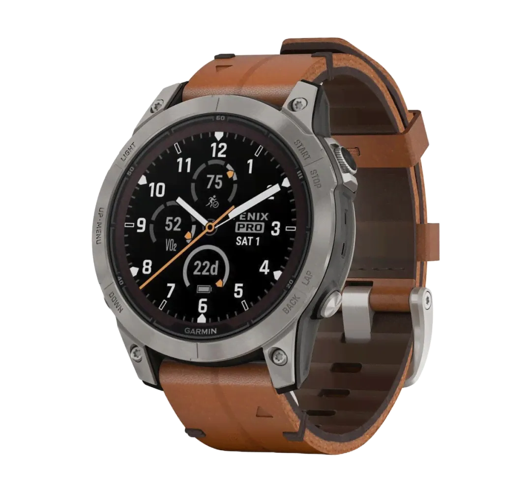 Garmin Fenix 7 Pro Sapphire Solar Titanium with Chestnut Leather Band