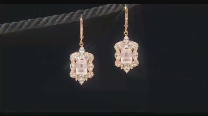 Rose Quartz & Lab Sapphire Dangle Earrings In 18K Rose Gold over Sterling Silver 6.25ctw