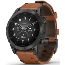 Garmin EPIX (Gen 2) Sapphire титановый черный с коричневым кожаным ремешком