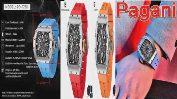 Pagani Design Men Quartz Watch Skeleton Dial Chronograph 100M Waterproof Rectangle Sapphire glass