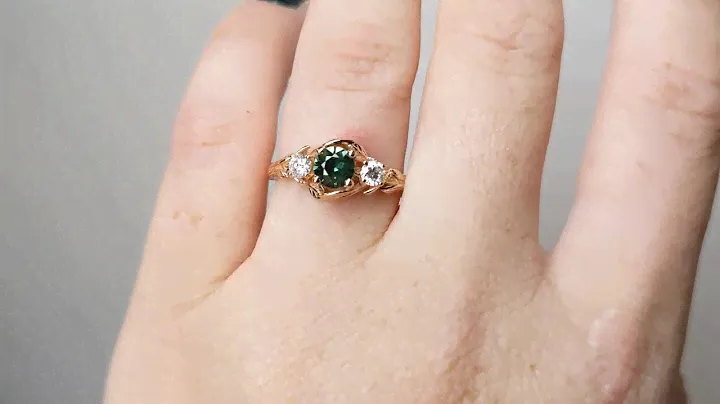 14K 18K White Gold Round Natural Montana Sapphire Engagement Cocktail Ring | Rustic Twigs Leaf Ring