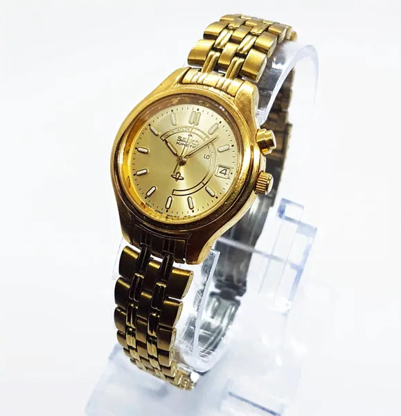 Gold Seiko Kinetic Watch for Men | Men's Sapphire Crystal Seiko Watch
