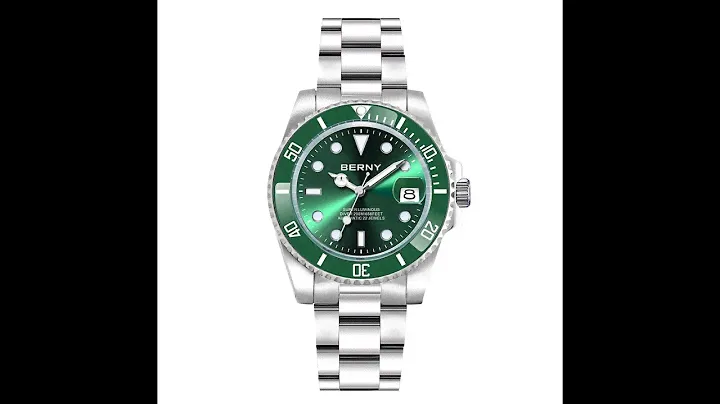 BERNY Men's Fashion Automatic Mechanical Diver Watch, Full Stainless Steel Sapphire Glass
