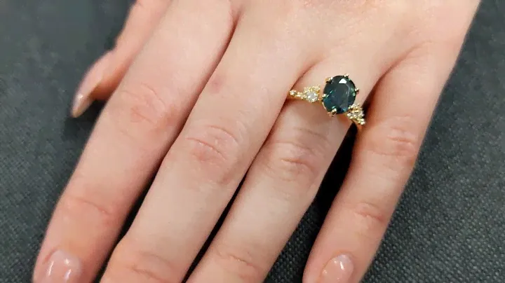 Delicate Vintage Engagement Ring | Natural Green Sapphire Yellow Gold Ring | Oval Cut Sapphire Ring