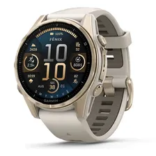 Garmin Fenix 8 Amoled Sapphire 43 мм – Золотистый корпус, дымчато-серый ремешок