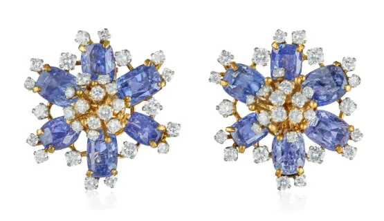 BULGARI SAPPHIRE AND DIAMOND FLOWER EARRINGS-4