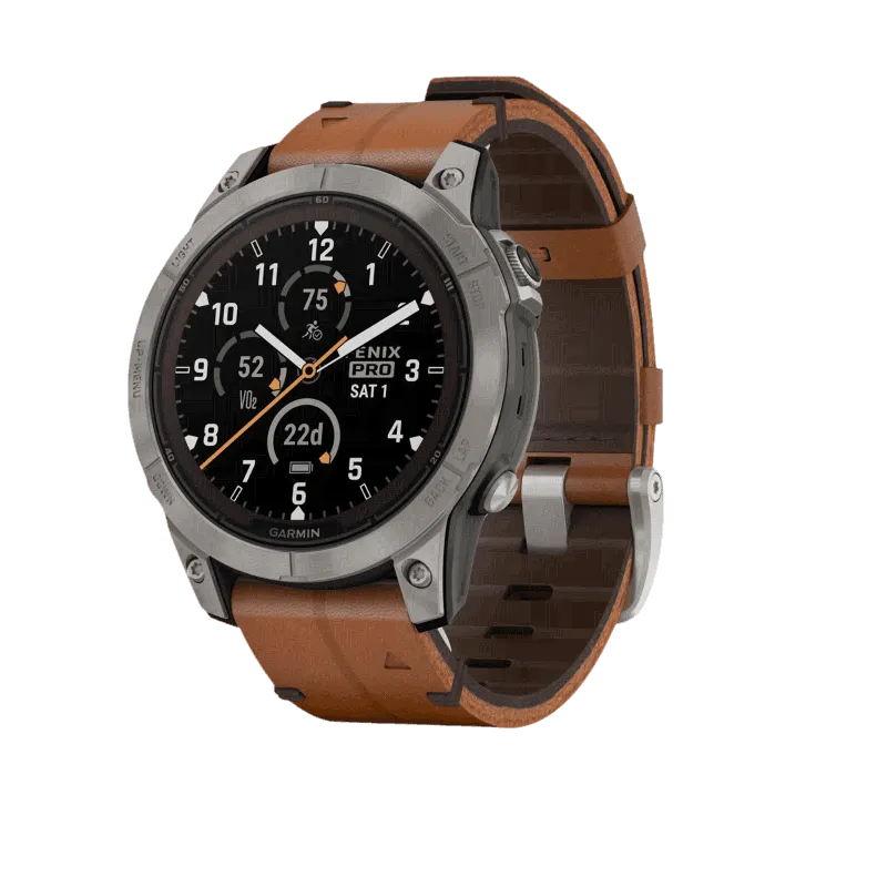 Fenix 7 Pro Sapphire Solar титановый серый с коричневым кожаным ремешком