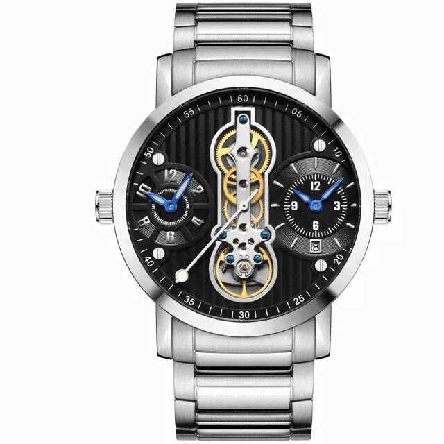 Часы на руку Tourbillon Automatic Mechanical Mens Watch Luxury Swiss Sapphire Crystal Steel-0