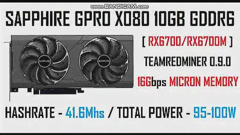 Sapphire GPRO X080 10GB AMD RADEON RX6700 / RX6700M NAVI22 mining test, hashrate, temperature, power