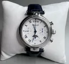 Buran Poljot Moon Phase Watch SS Sapphire Crystal Front/Back Blue Leather Band