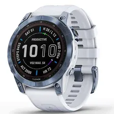 Умные часы Garmin Fenix 7 Sapphire Solar титановый синий минерал DLC с белым ремешком