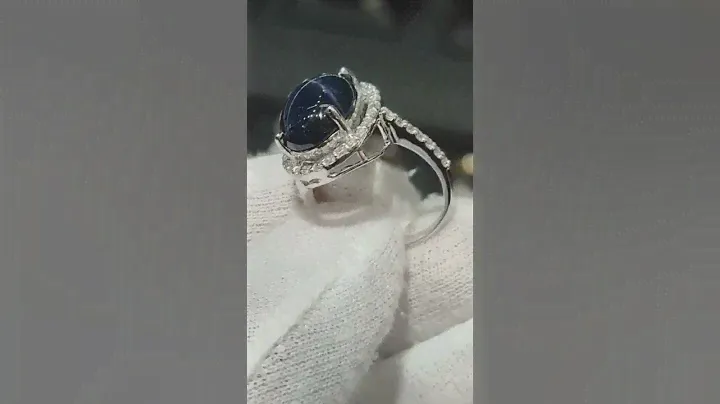 Blue Sapphire Ring with Diamond Accents and Genuine Star Sapphire on 18k White Gold