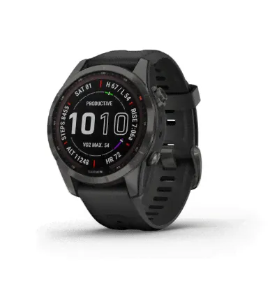 Часы Garmin Fenix 7S Sapphire Solar титановый угольно-серый DLC с силиконовым ремешком
